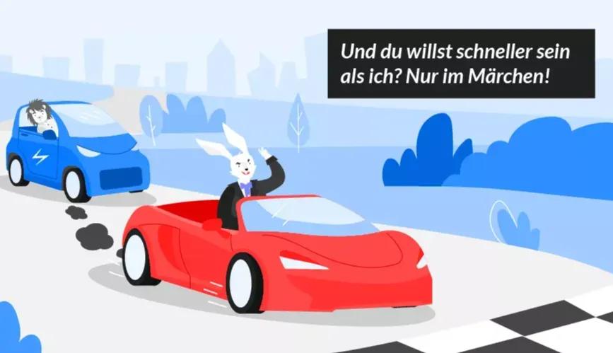 Grafik der Hase und der Igel fahren Elektroautos