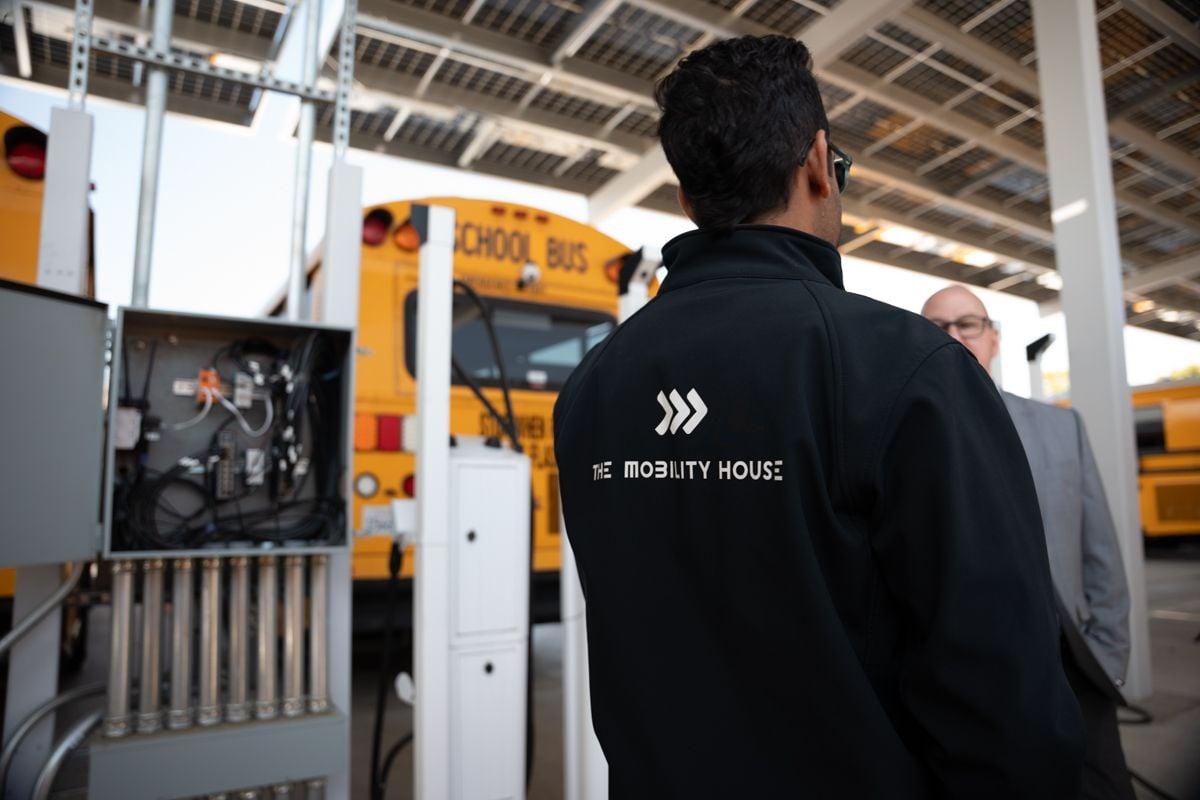 The Mobility House on site at Modesto Schools EV Bus Fleet depot