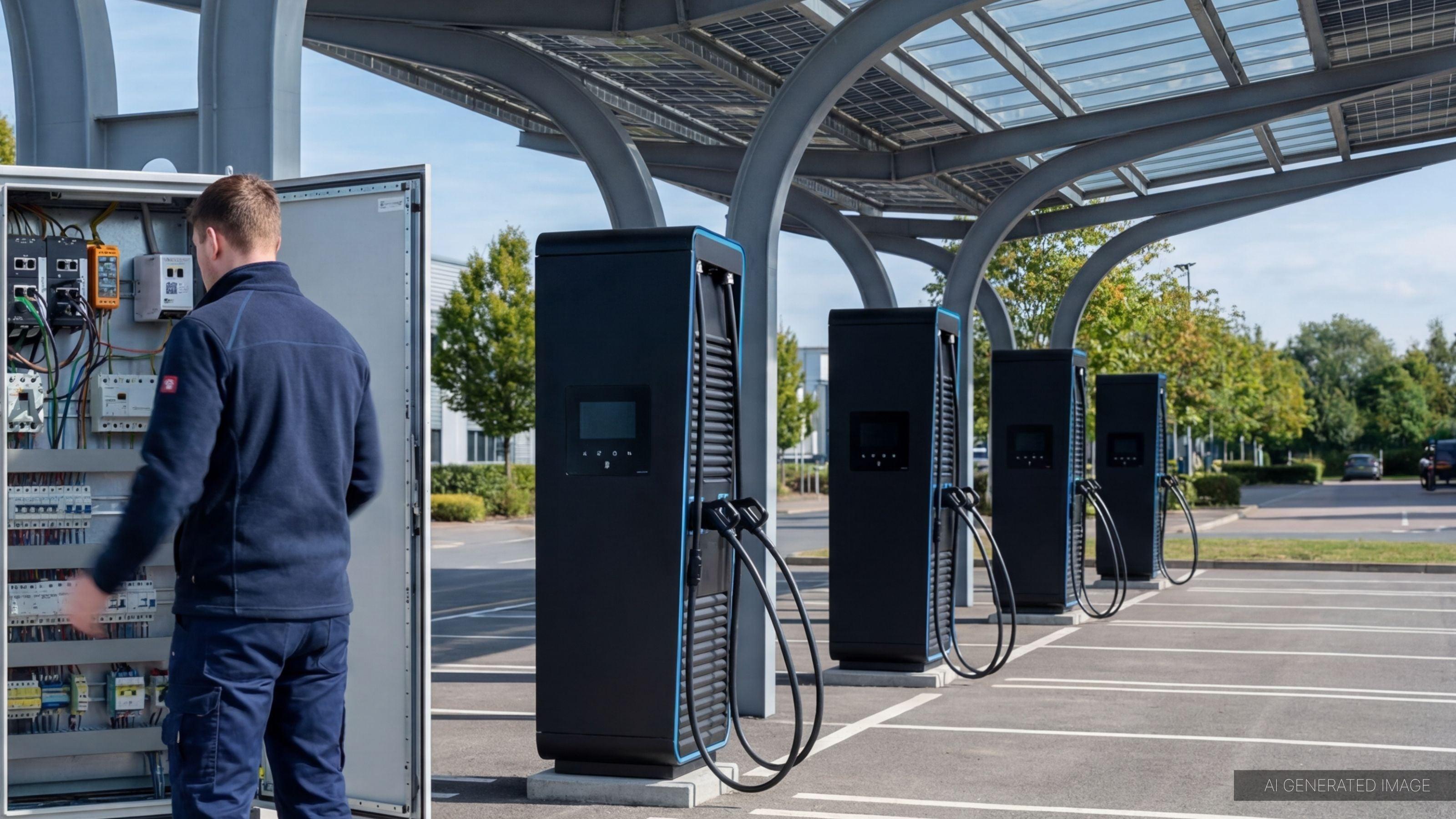 ChargePilot and charging stations in the background