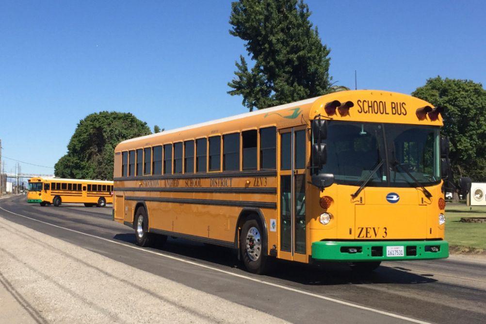 School buses in the Stockton Unified District