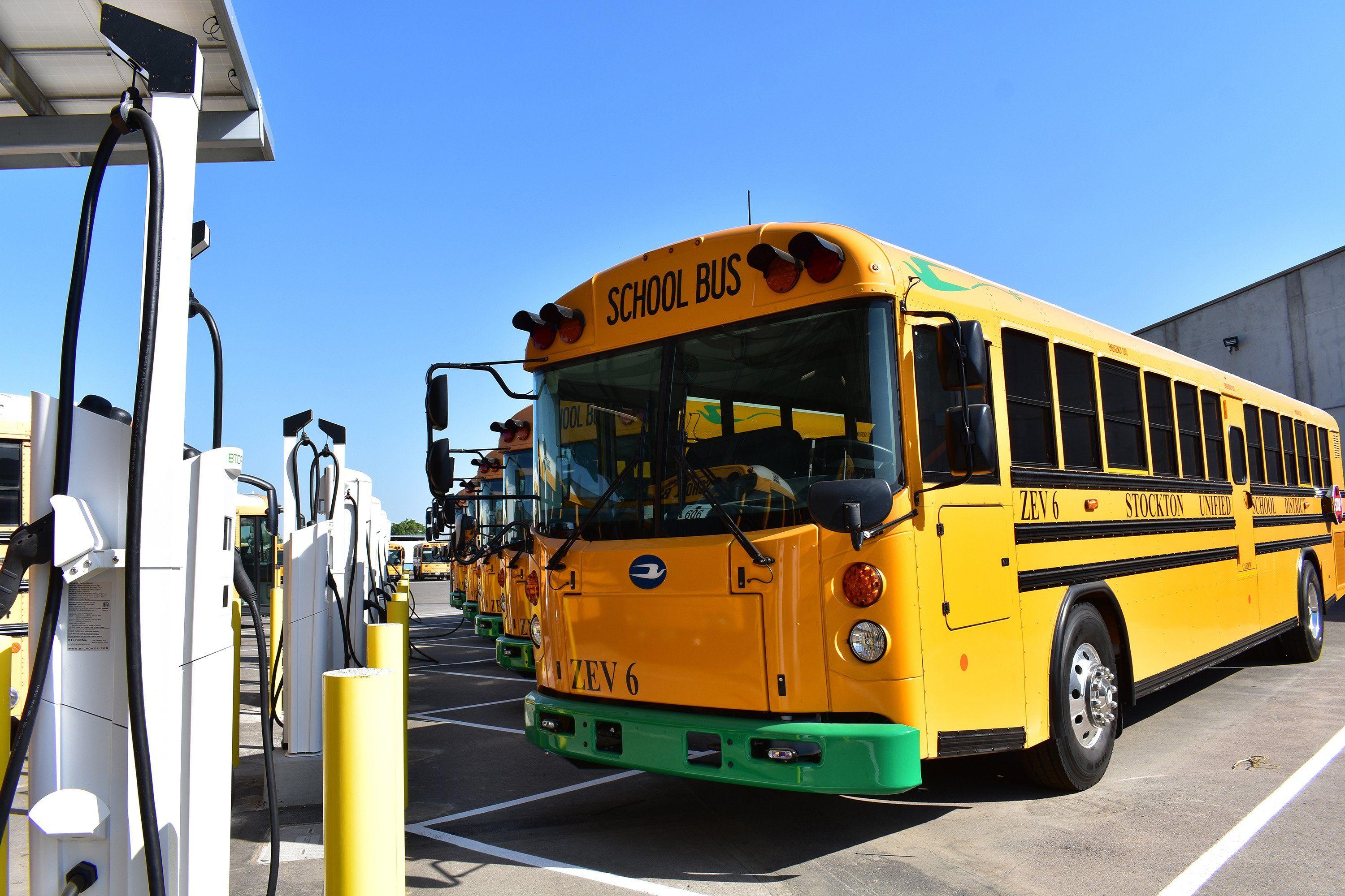 School buses at the charging station