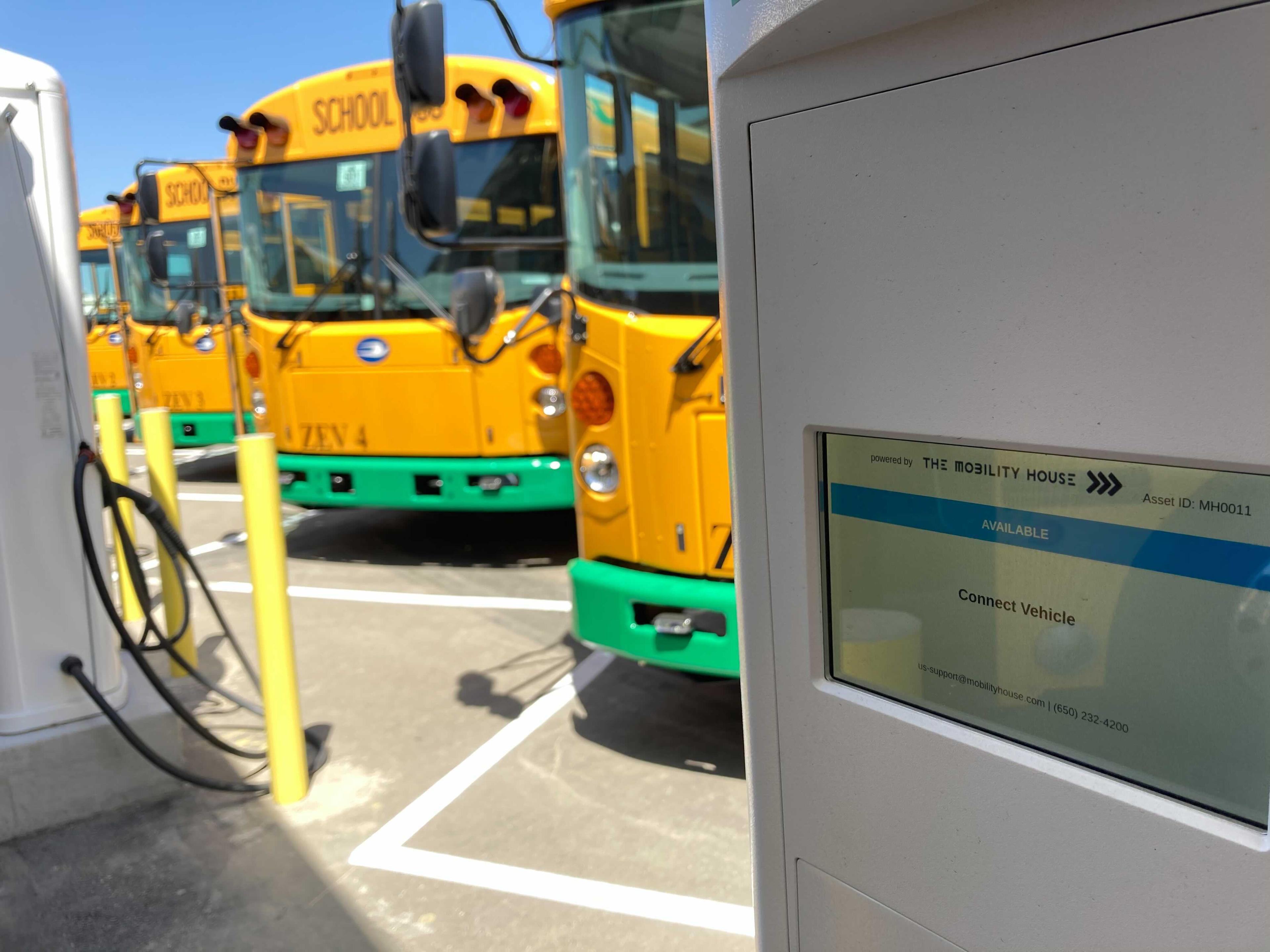 School buses at the charging station