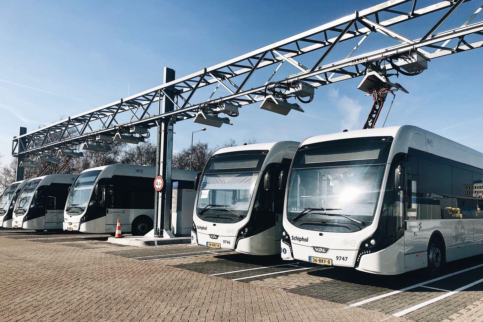 Electric buses from VDL charging at Amsterdam Schiphol airport