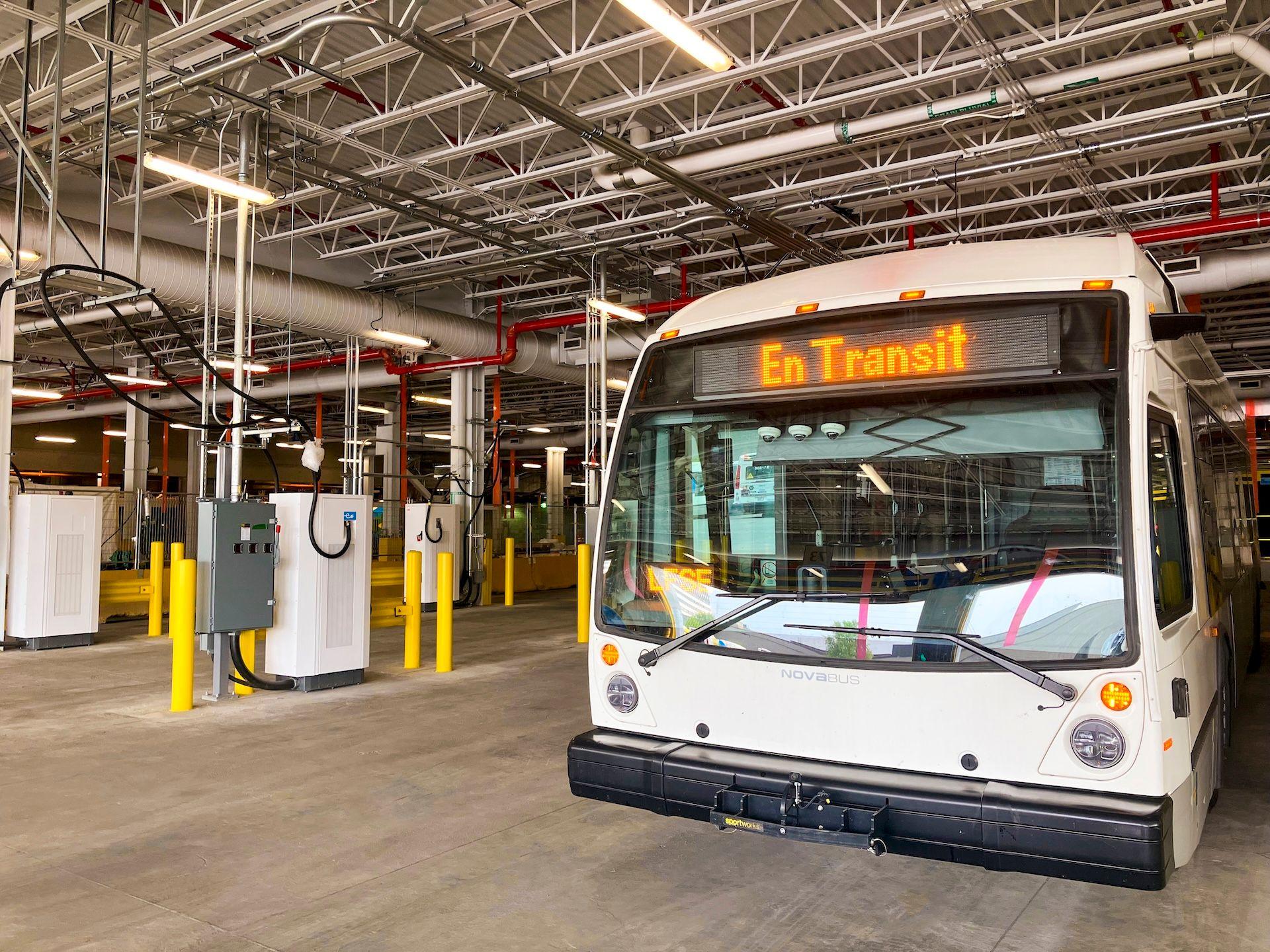 Electric bus at STM garage