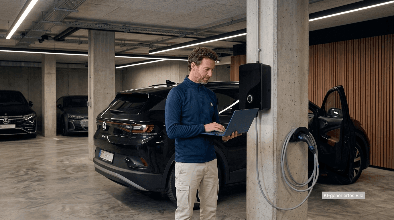 Techniker steht an Wallbox