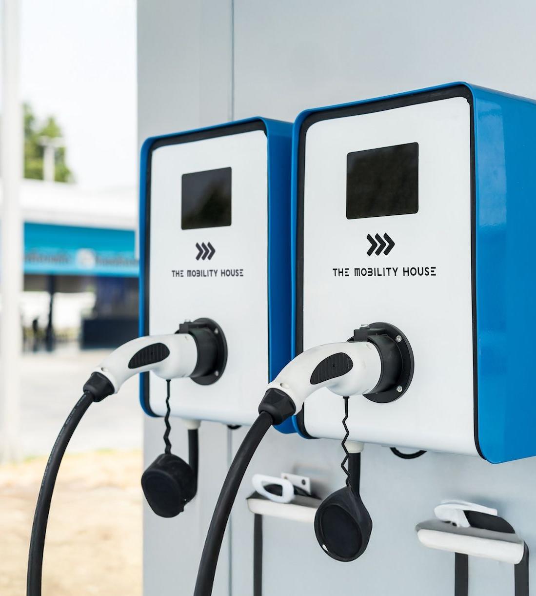 Two EV Chargers at a fleet depot, branded The Mobility House