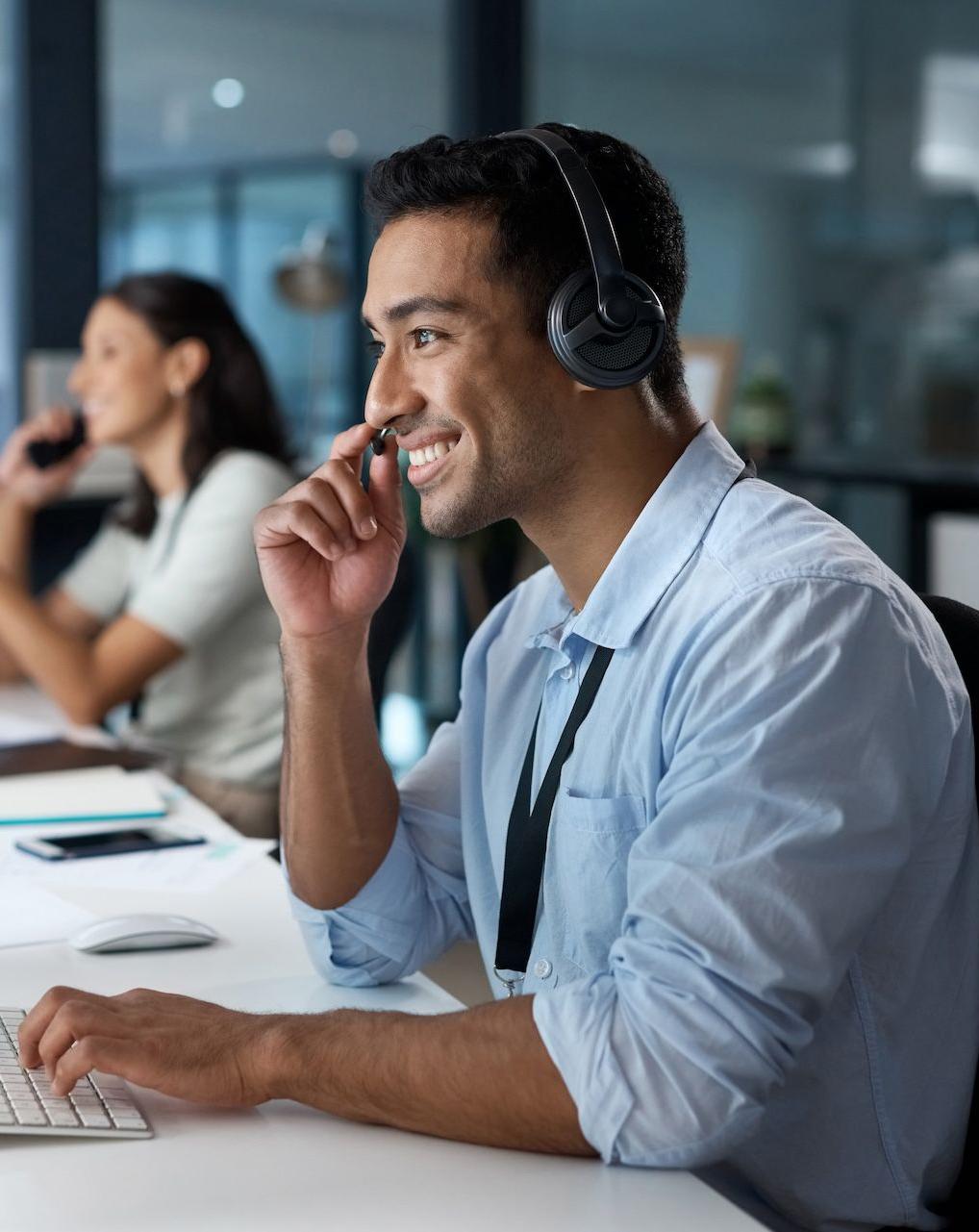 customer support rep on the phone