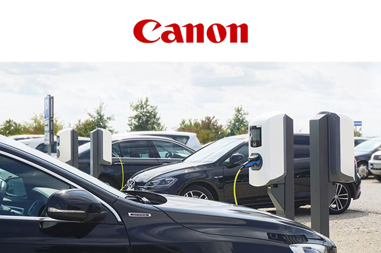 Ladeinfrastruktur am Unternehmensparkplatz von Canon 
